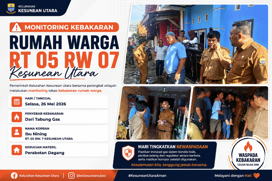 Monitoring Kebakaran Rumah Warga RT 05 RW 07 Kesunean Utara