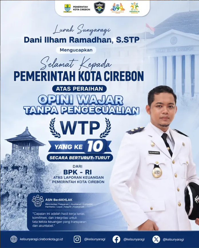 Selamat Kepada Pemerintah Kota Cirebon atas diraihnya Opini WTP Ke 10