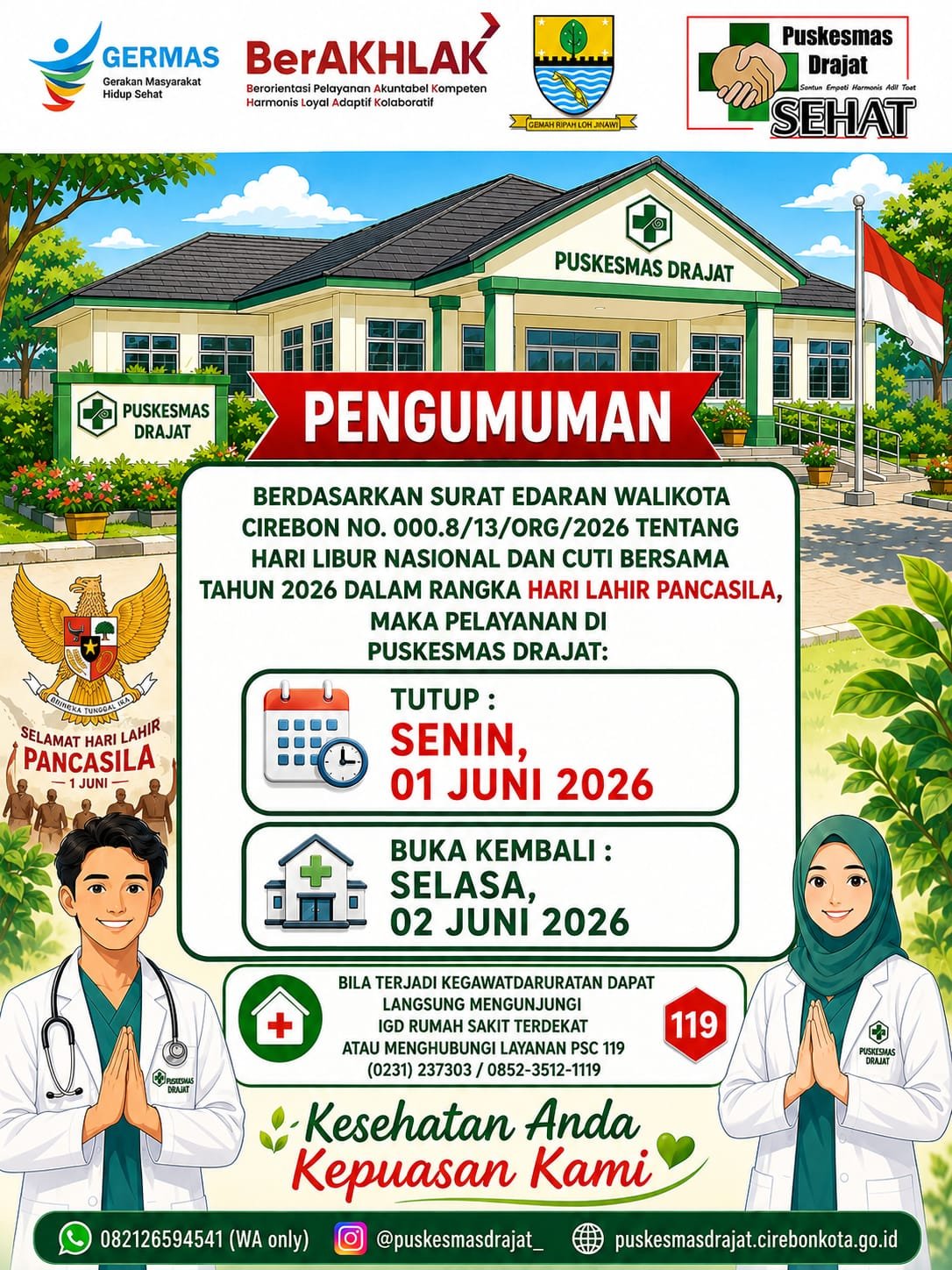 Pelayanan Puskesmas Drajat dalam Rangka Hari Lahir Pancasila Tahun 2026